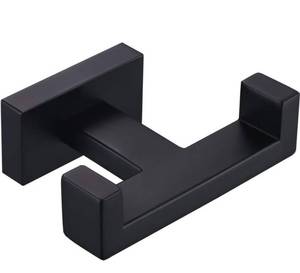 lot 7247 image: Angle Simple Double Towel Hook Matte Black, Stainless Steel Bathroom Towel Holder, Coat Robe Hook Wall Mount