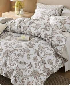 lot 7257 image: Bedsure Floral Duvet Cover King Size - 100% Cotton Reversible Entwined Vines Pattern Duvet Cover Set, 3 Pieces Soft & Breathable PureWoven Bedding Set with 2 Pillow Shams (Linen Vines, 104x90)
