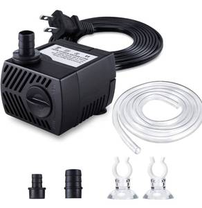 lot 7271 image: Fountain Pump, 80GPH(4W 300LH) Submersible Water Pump, Durable Outdoor Fountain Water Pump with 4.9ft Tubing (ID x 13-Inch), 3 Nozzles for Aquarium, Pond, Fish Tank, Water Pump Hydroponics