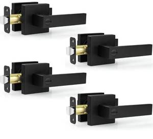 lot 7277 image: Estmoon 4 Pack Black Door Handles - Interior Door Knobs with Lock for Bedrooms, Keyless Privacy Door Levers, Heavy Duty Zinc Alloy 2.07 lb Door Lever Set for Bedrooms Bathrooms