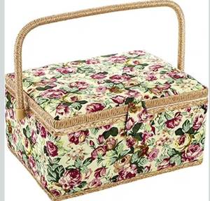 lot 7281 image: ZOOFOX Large Sewing Basket, Vintage Wooden Sewing Box with Removable Tray, Rose Floral Print Design Sewing Kit Storage Box for Sewing Mending, Beginner, Professional, No Accessories