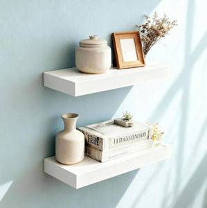 lot 7289 image: Floating Shelves for Wall(Set of 2)-16 Inch White Wood Wall Shelf with Invisible Brackets for Bathroom,Bedroom,Drawingroom,Kitchen for Decor(White 2pcs)