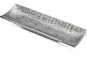 lot 7295 image: Hollyone Plant Tray Saucer Decor Silver Metal Ceramic 16inch Rectangular Planter Pot Wire-Drawing Plant Saucer Tray Rectangular Indoor Outdoor Plant Flower Decorative Trays for Pots