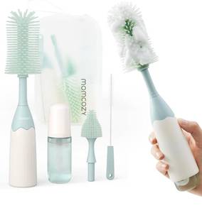 lot 7299 image: Momcozy Bottle Brush Kit with Push-Press Foam Design - Newborn Essentials Gift, Portable Cleaning Tool for Home & Travel, Baby Bottle Cleaner Brush for Breast Pumps & Nipples, Green