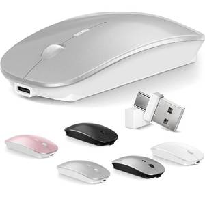 lot 7306 image: Mouse for MacBook Wireless Bluetooth Mouse Laptop MacBook Air Mac Pro Rechargeable Silent PC iPad Optical Mouse with Dual Mode Switch Bluetooth 5.23.0 and 2.4GHz USB Type-C Receiver Silvery
