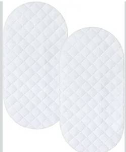 lot 7310 image: Bassinet Mattress Pad Cover Fit for HourglassOval Bassinet Mattress, Waterproof Bassinet Mattress Protector Quilted Bassinet Sheets (32x17) 2 Pack for Boys Girls, White