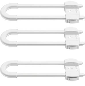 lot 7312 image: 3 Pack U-Shaped Baby Proof Cabinet Locks No Drilling Required, Adjustable Child Safety Latches for Cabinets Drawers Kitchen Doors, White