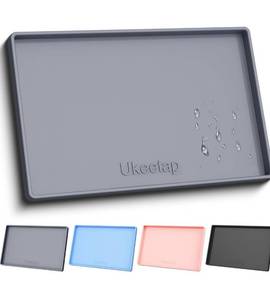 lot 7313 image: Extra Thick Silicone Mat Waterproof with Raised Edge 19 x 12, BPA Free Non-Slip Dog &amp Cat Food Mat, Feeding Mat for Food and Water Bowls, Spill Proof Mat to Protect Floors, Gray