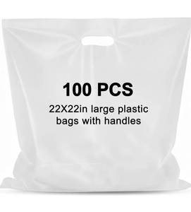 lot 7318 image: Maitys 100 Pcs 22x22 White Plastic Bags with Handles Large Merchandise Shopping Bags for Small Business, Retail, Boutique Stores, Gifts