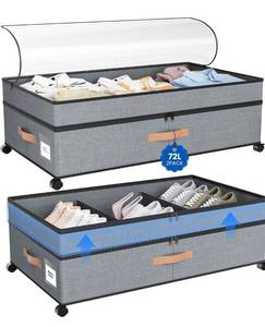 lot 7320 image: Storage Box,Under Bed Storage with Wheels 72L XXL Under the Bed Storage Containers Large, 10 Tall Adjustable Storage for Underbed with Lids, Rolling for Shoes, Clothes, Blankets, Grey