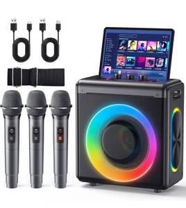 lot 7323 image: Karaoke Machine with 3 Wireless Rechargeable Microphones Portable Bluetooth Speaker for Adults & Kids - PA System with Lights Supports TWSTF CardUSBAUX for Home Party