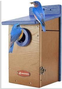 lot 7326 image: Kingsyard Recycled Plastic Bird House for Outdoor - Durable Nesting Box with Clear View Panel & Predator Guard for Bluebird Wren Swallow Finch, Blue & Brown
