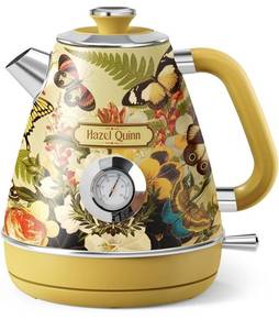 lot 7328 image: Hazel Quinn X Eduardo Recife Electric Kettle - 1200W Fast Water Boiling, 1.7L57oz, All 304 Stainless Steel Interior, BPA-Free, Auto Shut-Off, Cordless Retro Teapot with
