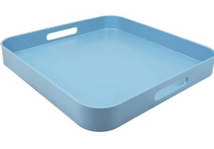 lot 7330 image: (358)Square Blue Decorative Serving Tray with Handles, Versatile Ottoman Tray for Coffee Table, Entertaining, Outdoor Patio, Living Room, 13131.6