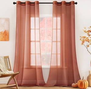 lot 7336 image: MIULEE Solid Color Sheer Curtains 84 Inches Long 2 Panels Set - Fall Terracotta Rust Lightweight Grommet Light Filtering Window Voile DrapesTreatment for Bedroom Living Room W42 x L84, Burnt Orange