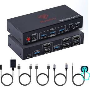lot 7341 image: HDMI KVM Switch 2 Monitors 2 Computers Dual Display 8K60Hz, 4K120Hz, USB 3.0 Fast Data Transfer, Plug &amp Play for WindowsMacLinux with an Additional 8K HDMI Cable