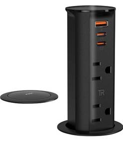 lot 7360 image: ANNQUAN 2 inch Pop Up Outlet for Countertop with 20W USB Ports,2 Outlets Tamper Resistant,Splashproof Pop Up Socket,Desk Power Grommet for Home Office Kitchen 3FT Cord (ETL Listed)