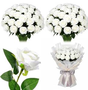 lot 7363 image: 72 Pcs Bulk Artificial Flowers, Realistic Long Stem Fake Silk Roses Bouquet Fake White Roses for Valentines Day Wedding Centerpieces Bridal Bouquet Party Home Decor