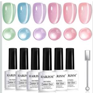 lot 7384 image: RARJSM Pastel Cat Eye Gel Nail Polish Set 6 Pcs Smoothie Ceramic Silver White Glitter Shimmer Purple Blue Green Nude Rose Pink Velvet Cateye Gel Polish with Magnetic Stick Soak off Curing Require
