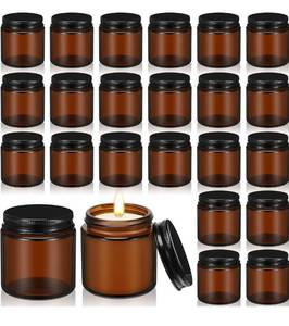 lot 7385 image: Zhehao 24 Pcs Glass Candle Jars with Lids Bulk, Round Empty Candle Container Tins, Dishwasher Safe and Leakproof DIY Crafts(Amber,Black,4 oz)
