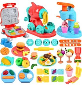 lot 7386 image: 3 in 1 Color Dough Kitchen Creations Set, Ice Cream Spaghetti Burger Maker Machine, Art Crafts Food Modeling Toys, Accessories Tools Kit for Boys Girls Kids Toddlers Ages 3