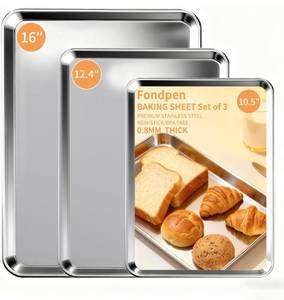 lot 7389 image: Baking Sheet Set of 3, Stainless Steel Cookie Sheets Baking Sheet Pan, 10.512.416 Inch, Thicker and Firmer Baking Pans Set, Non-stick, Non toxic &amp Heavy Duty &amp Easy Clean Dishwasher Safe