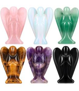lot 7397 image: Hicarer 6 Pcs Small Crystal Angel Figurines Mini Guardian Statue Natural Gemstone Carved Pocket Crystal Figurines Stones Decor Gift 1.5 Inch Love Peace Healing(Bright Color)