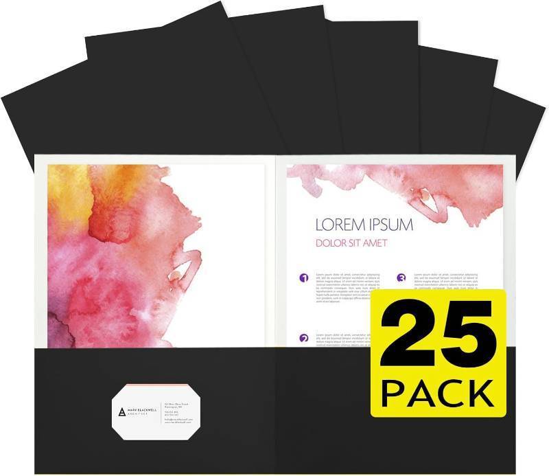 lot 56984 image: 25Pcs Black Two-Pocket Heavyweight File Folder,Letter Size,Paper File Folder for School Office Home Bussines