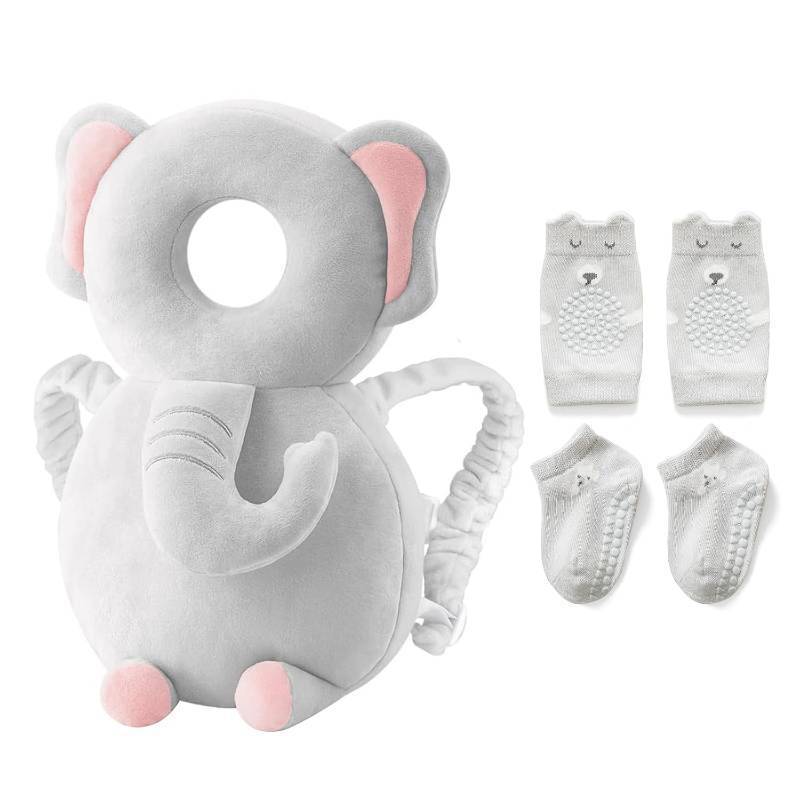 lot 64510 image: Baby Toddler Head Protector, Baby Head Protection Backpack, Adjustable, Lightweight and Breathable, Grey Elephant
