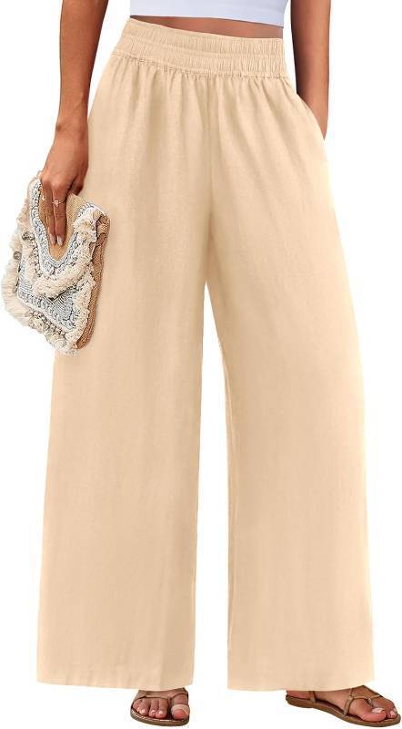 lot 64571 image: PRETTYGARDEN Womens Wide Leg Pants Casual 2025 Elastic Waist Loose Flowy Palazzo Pants Trousers with Pockets