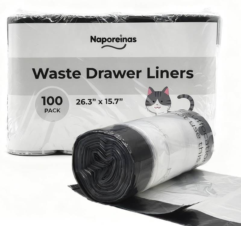 lot 56973 image: 100 Pack Cat Litter Waste Bags, Compatible with Litter Robot 4 & 3, Pre-Separated Transparent Drawstring Liners, Heavy Duty 9-11 Gallon Replacement Bags for Self-Cleaning Litter Box