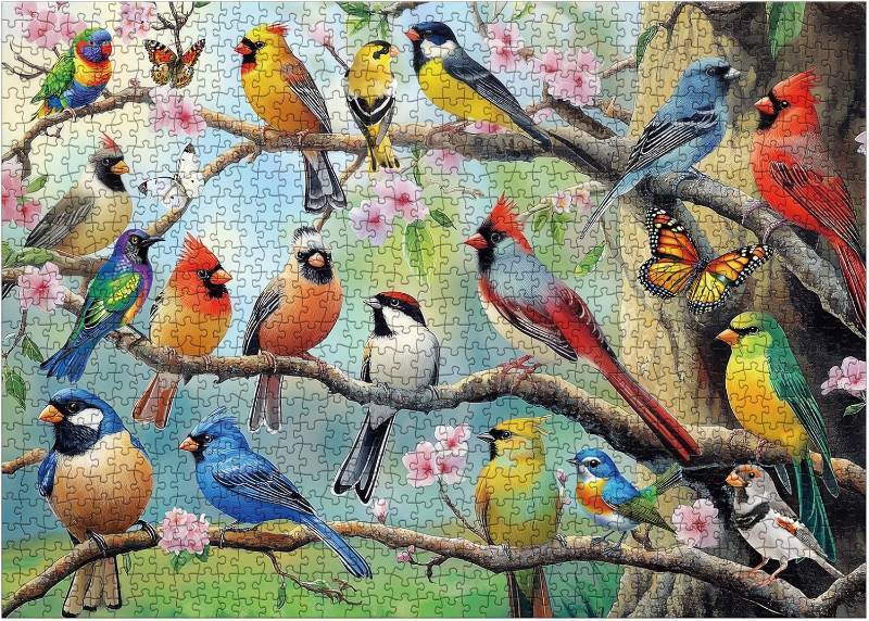 lot 55895 image: Beautiful Bird Flower Butterfly Puzzles for Adults 1000 Pieces, Colorful Garden Parrot Animal Jigsaw Puzzle, Impossible Spring Art Puzzles