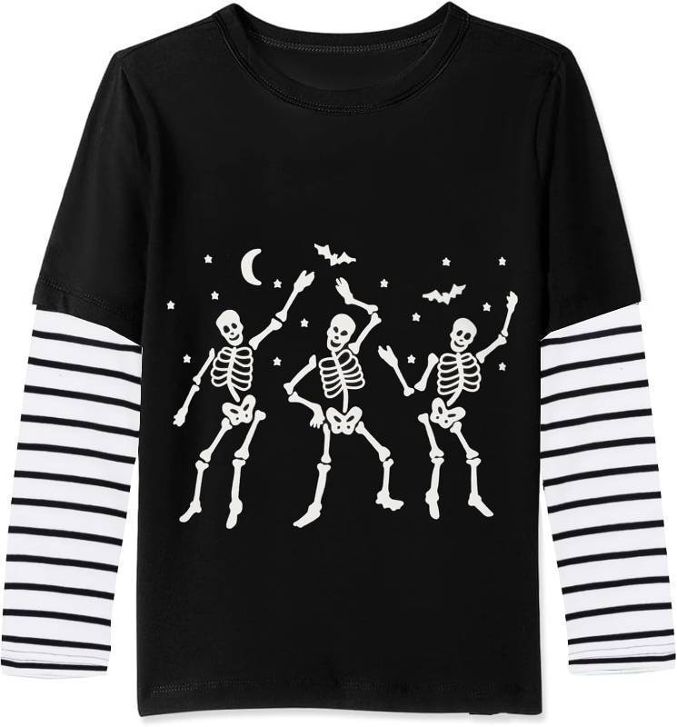 lot 56870 image: Toddler Boy Halloween Tshirts Glow-in-The-Dark Skeleton Short Sleeve Shirt Kids Bat Tee Tops 6 Years