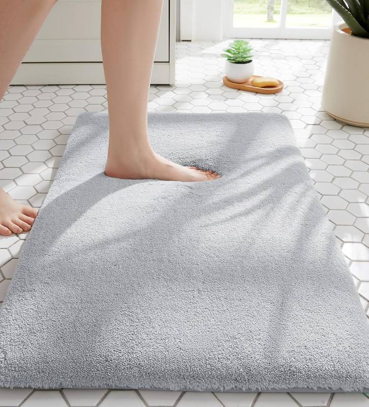 lot 64537 image: MINIDEAR Bathroom Rugs 24x17 Light Gray - Thick Memory Foam Bath Mat, Ultra Soft & Plush Fluffy, Non-Slip, Quick Dry, Absorbent Washable Floor Microfiber Mat for Tub, Home Decor Accessories