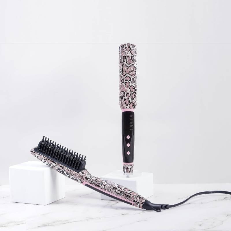 lot 708 image: NEW Calista TrianglPRO Triangl Pro Heated Hair Detailer Brush Snakeskin Print