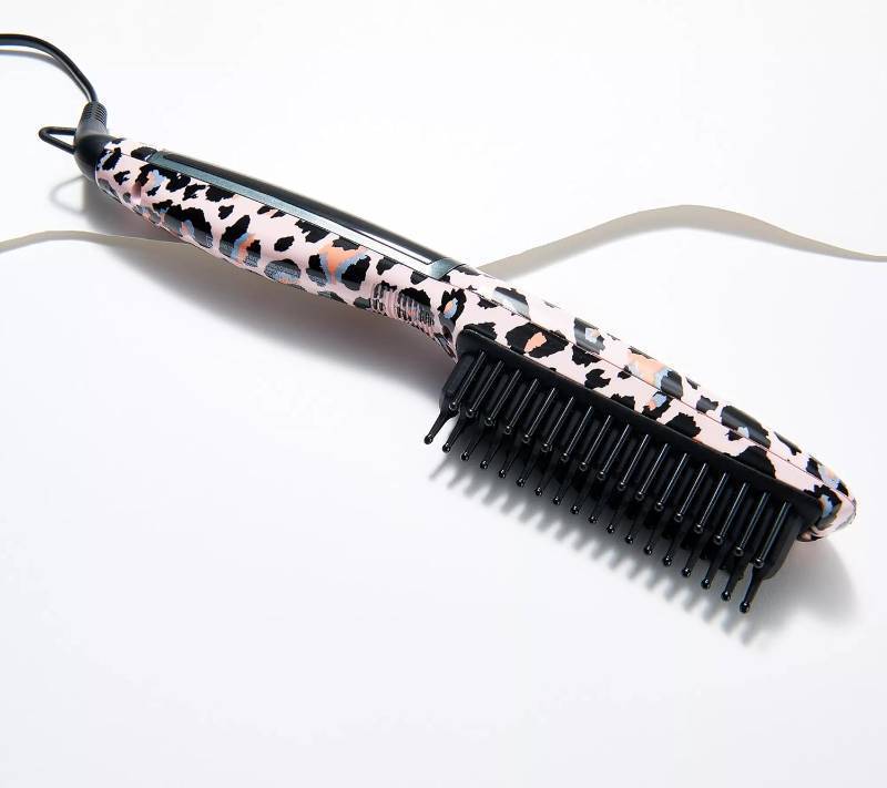 lot 92628 image: NEW Calista TrianglPRO Triangl Pro Heated Hair Detailer Brush Cheetah