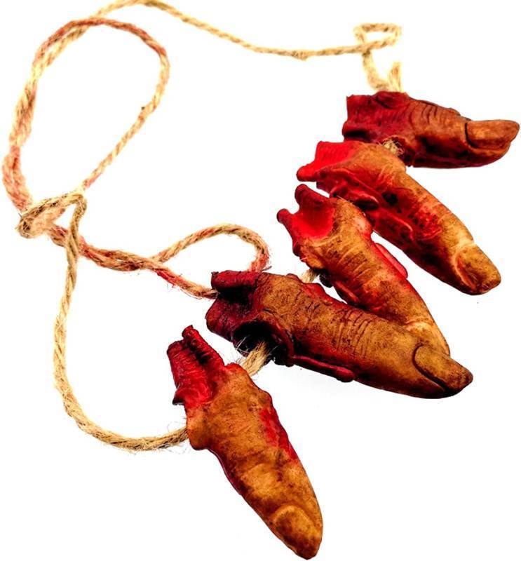 lot 64690 image: Dzrige 5 Pcs Halloween Severed Fingers Realistic Fake Fingers Scary Bloody Fingers Halloween Broken Body Parts Party Hanging Ornament Horror Prank Props, Haunted House Decoration Supplie