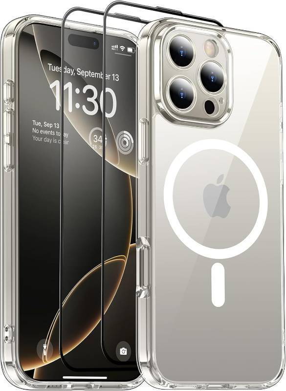 lot 64957 image: SPIDERCASE for iPhone 16 Pro Case, Military-Grade Drop Tested 2Full Coverage Tempered Glass Screen Protector Full Camera Protection Not Yellowing Slim Case for iPhone 16 Pro 6.3 , Clear