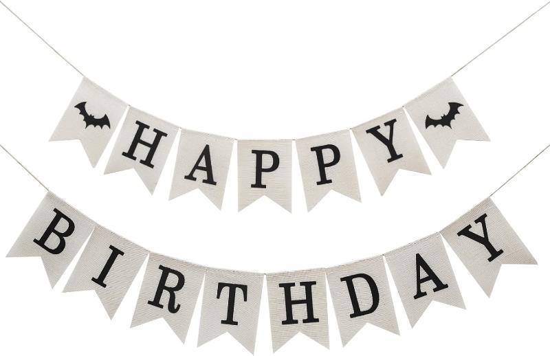 lot 64959 image: Halloween Birthday Party Decorations, Happy Birthday Banner Burlap with Bats Decor Bunting Hainging Banner for Halloween Party Supplies