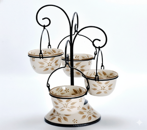 lot 5582 image: Temp-tations Floral Lace Serving Bowl Set with Stand - Taupe Limited Edition - Retail $45