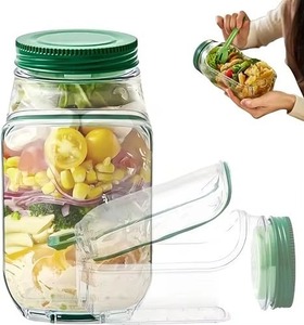 lot 5586 image: Salad Jar with Side Opening Leakproof Dressing Layer Portable Lunch