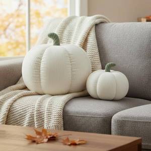 lot 65021 image: Yookeer 2 Pcs Fall Pumpkin Pillows, Corduroy 3D Simulated Pumpkin Throw 7 and 11 Soft Autumn Decorative Sofa Cushion for Thanksgiving Halloween Christmas Bedroom Home Decor(White)