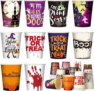 lot 65025 image: Fulmoon 100 Pcs Halloween Disposable Cups 9 oz Paper Coffee Cups for Kids Adults Holiday Party Halloween Party Supplies, 10 Styles