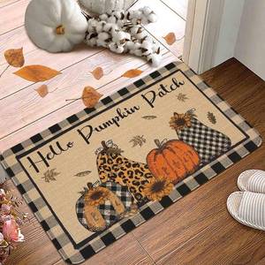 lot 65026 image: Hello Fall Pumpkin Decorative Door Mat, Autumn Thanksgiving Pumpkin Farmhouse Outdoor Indoor Patio Entrance Door Mats Low Profile Non Slip Floor Mat Rugs for Home Decor 30x17Inch