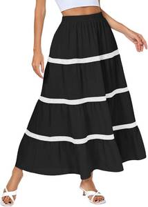 lot 65031 image: Kate Kasin Women Flowy Maxi Skirt A Line Tiered Skirts Elastic High Waist Boho Beach Long Skirt with Pocket Summer 2025