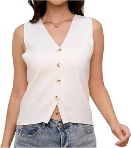 lot 65069 image: JASGOOD Womens Knitted Sweater Vest Top Trendy Sleeveless V Neck Tank Top