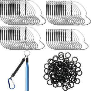 lot 65114 image: 201 Pcs Wacky Worm Tool, 100 Pcs Weedless Rig Fishing Hooks with 100 Piece Silicone O Rings and 1 Piece Wacky Tool with Lanyard for Neko Rig Plastic or Rubber Fishing Worms
