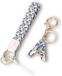lot 65127 image: Junyuerly Stretchy Key Chain Wristlet Woven Wrist Lanyard for Keys, Initial Letter Key Chains for Car Keys Phone lanyard (Colorful wriststrapLetter A)
