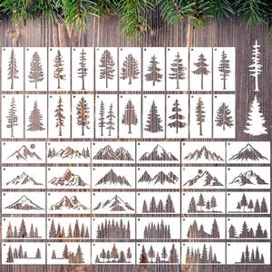 lot 65130 image: Tree Small Stencils Reusable - Mountain Scene Stencils for Crafts Reuable, Fabric Background Card Scrapbook Journal Decorating