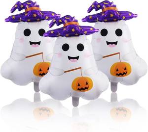 lot 65166 image: Ghost Balloons Halloween Foil Balloons Purple Hat Ghost Balloon for Halloween Themed Party Decoration Supplies Birthday Decoration Decor Ballons Arch Kits Party Balloon Set 3pcs